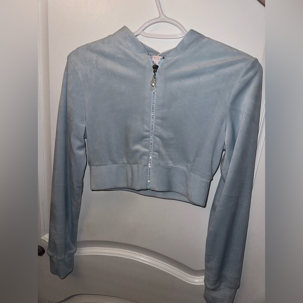 Meshki velour jacket in baby blue